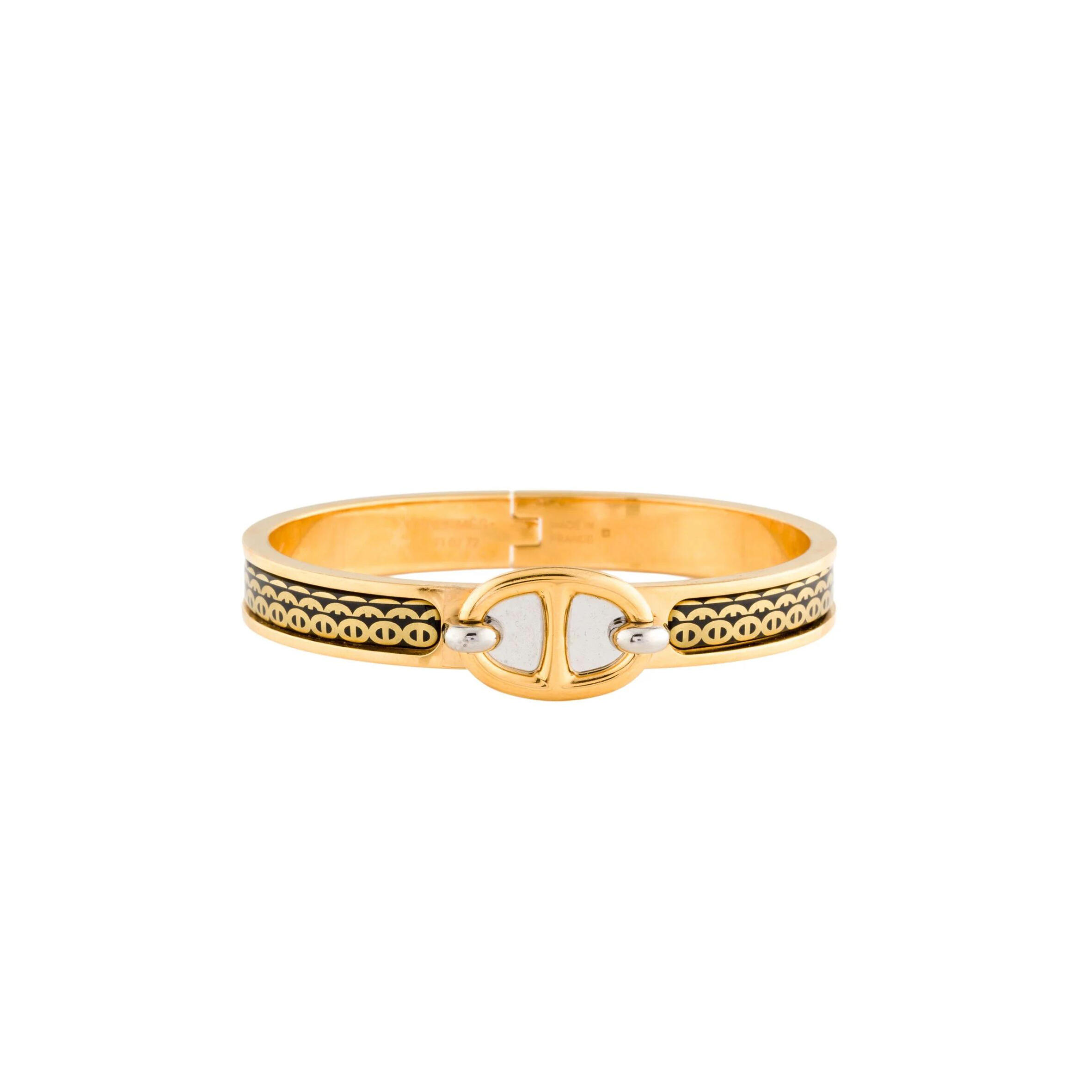 HERMES NAMEL MINI CLIC CHAINE D'ANCRE BRACELET PM JAUNE OR BLACK  HERMES NAMEL MINI CLIC CHAINE D'ANCRE BRACELET PM JAUNE OR BLACK